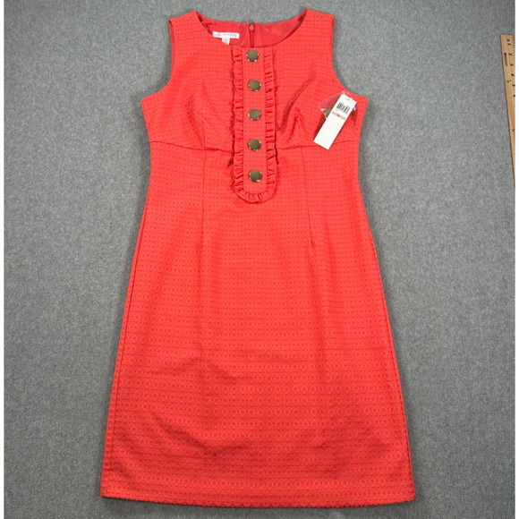 London Times Sleeveless Sheath Dress Women's 12 Coral Pink Ruffle Textured New - Picture 1 of 10
